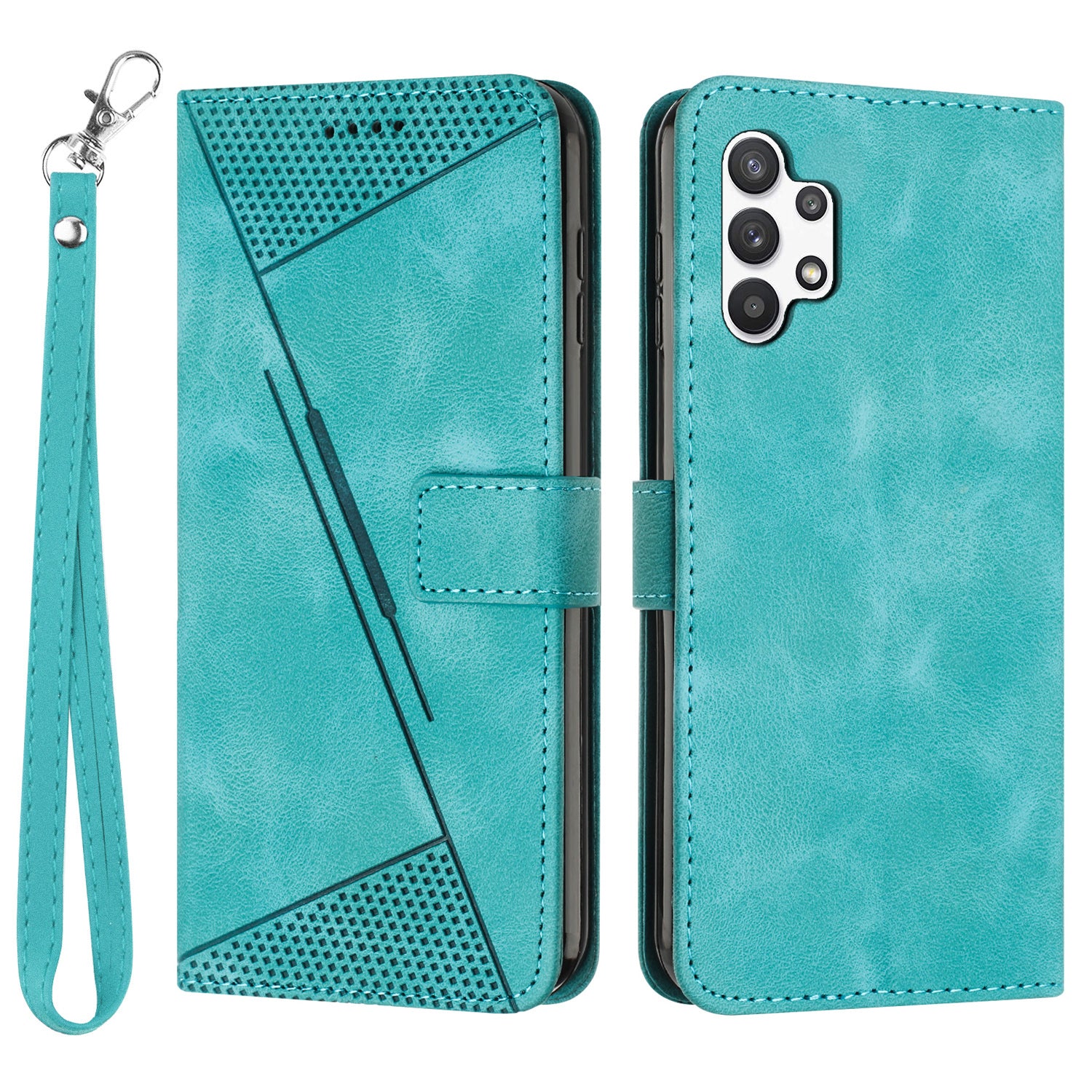For Samsung Galaxy A32 5G M32 5G Phone Case Triangle Imprinted Leather Stand Wallet Cover with Strap For Samsung Galaxy A32 5G M32 5G Phone Case Triangle Imprinted Leather Stand Wallet Cover with Strap